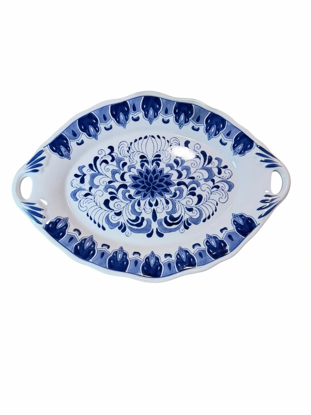 Blue Palm White Floral Ceramic Serving Platter - Classic Home Dining